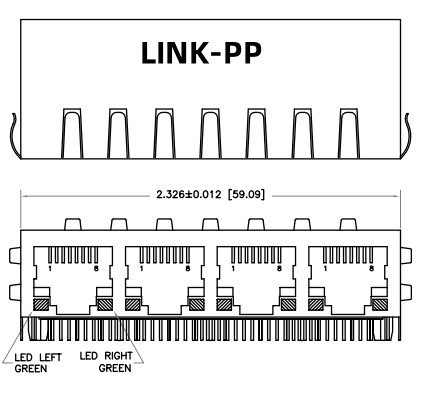 HFJ14-1G01ER-L11RL 1x4 RJ45 Fastjack 1000base-T manyetik ile