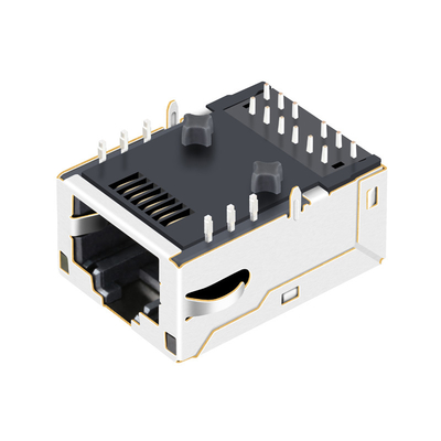 L8BE-1G1T-91A Manyetik RJ45 Jack 100 Base-T Sekmesi Yukarı 1X1 Port Yeşil Led, EMI Parmak ile Korumalı