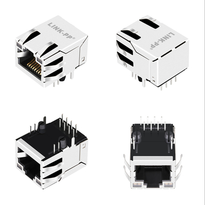 10G Base-T Sekmesi Yukarı 1x1 Bağlantı Noktalı Manyetik RJ45 Jack G27-122T-066A, GY/GY Ledli