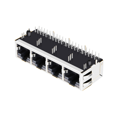 JT6-1480NL 10G Base-T Korumalı 1x4 Port Sekmesi YUKARI Rj45 Pcb Konnektör Ledli Dik Açı