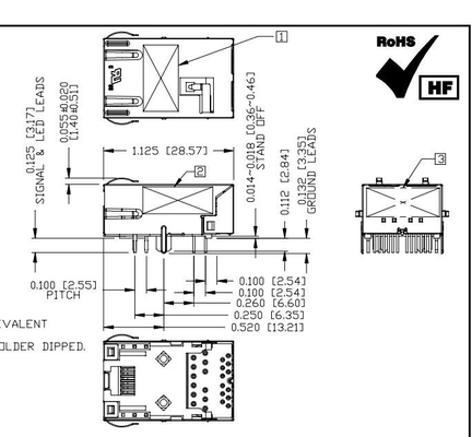 L8BJ-1K1T-KDE 2.5G Base-T Sekmesi Aşağı 1X1 Port Düşük Profilli RJ45 Ledli Manyetik Konnektör