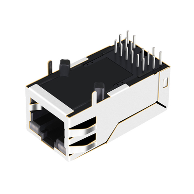 2250368-1 Sekme Yukarı 10G Base-T RJ45 MagJack Konnektör Tek Bağlantı Noktalı 4PPoE 60W, GY/GY Ledli