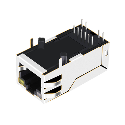 0875-1X1T-P2 6 Pinli Rj45 Magjack Tek Bağlantı Noktalı 10/100BASE-T Sekme Yukarı OG/Y Led