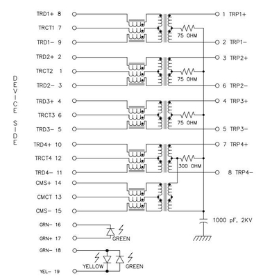 JT3-1115HL Tek Bağlantı Noktalı Sekme Aşağı 10GBASE-T RJ45 Jak Dişi Konnektör GY/G Led