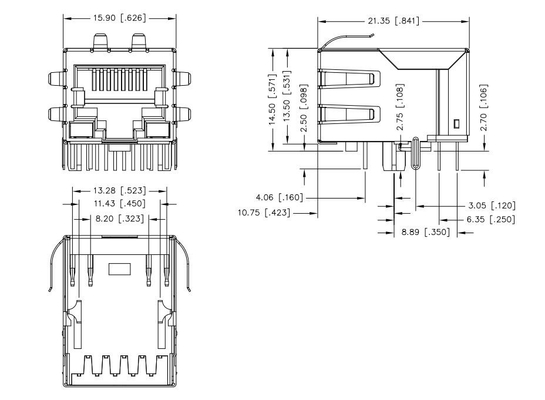 JXD0-9006NLT Tek Bağlantı Noktalı RJ45 Manyetik Konnektör Sekmesi Aşağı 100BASE-T 8PIN G/Y Ledli