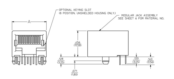 432026101 6p6c 1X1 Bağlantı Noktası PCB Modüler Jak Sağ Açı Sekmesi Aşağı LED YOK